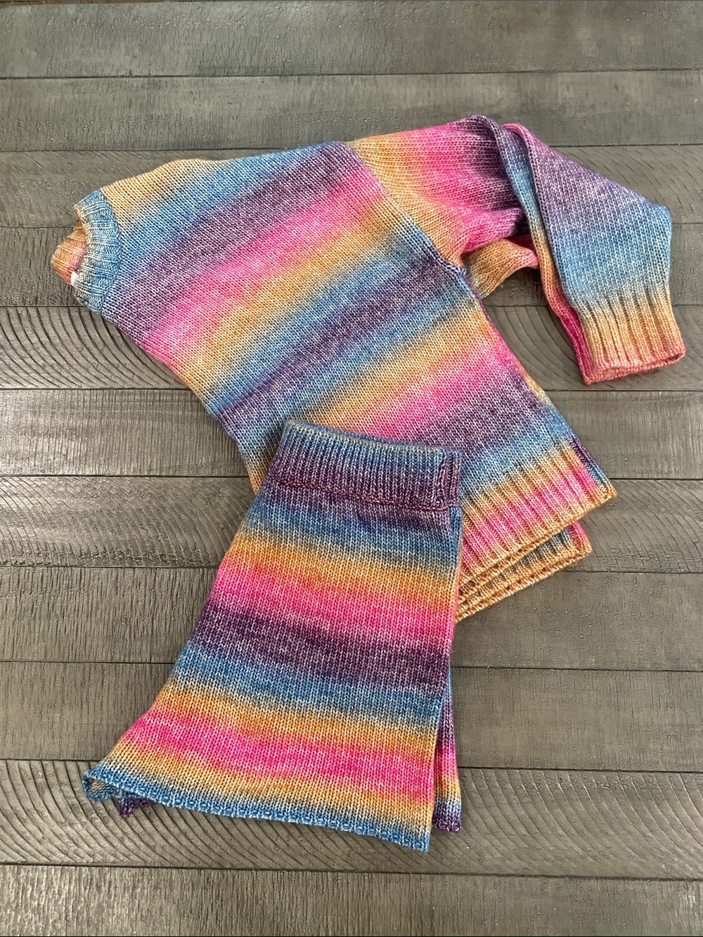Something Navy Multicolor Rainbow Stripe Crewneck Sweater + Shorts